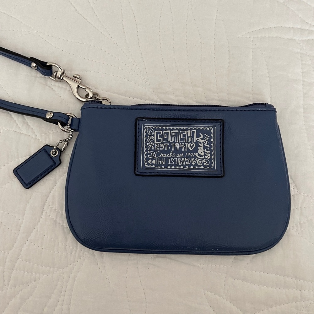Blue Patent Leather Coach Poppy Wristlet/Wallet